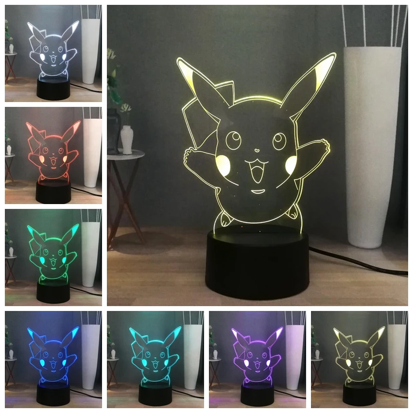 3D светодиодный ночник с покемоном, Милый Пикачу, сказочные эльфы, USB переключатель, разноцветный прикроватный светильник, декоративный детский праздничный подарок, Прямая поставка