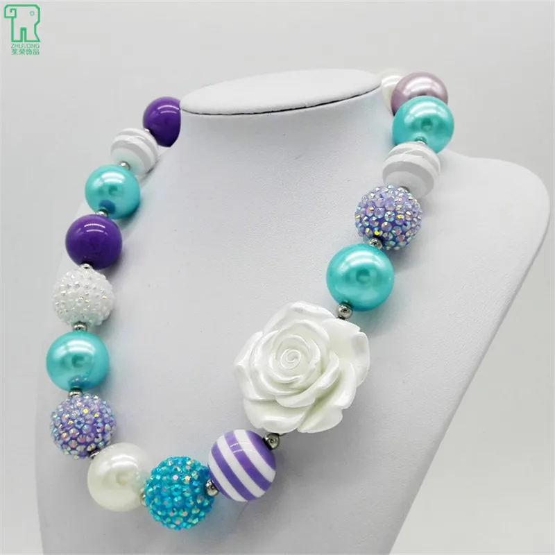 

wholesale 5pcs / lot baby girls fashion Rsin flower bubblegum beaded kids chunky necklace for handmade DIY!