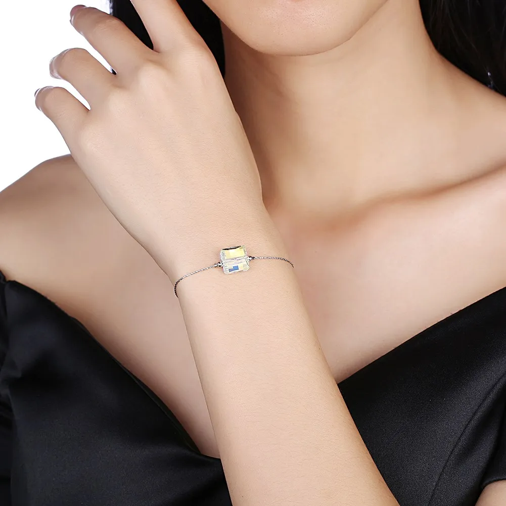 LEKANI кристаллами от Swarovski 100% серебро браслет квадратный для женщин высокого