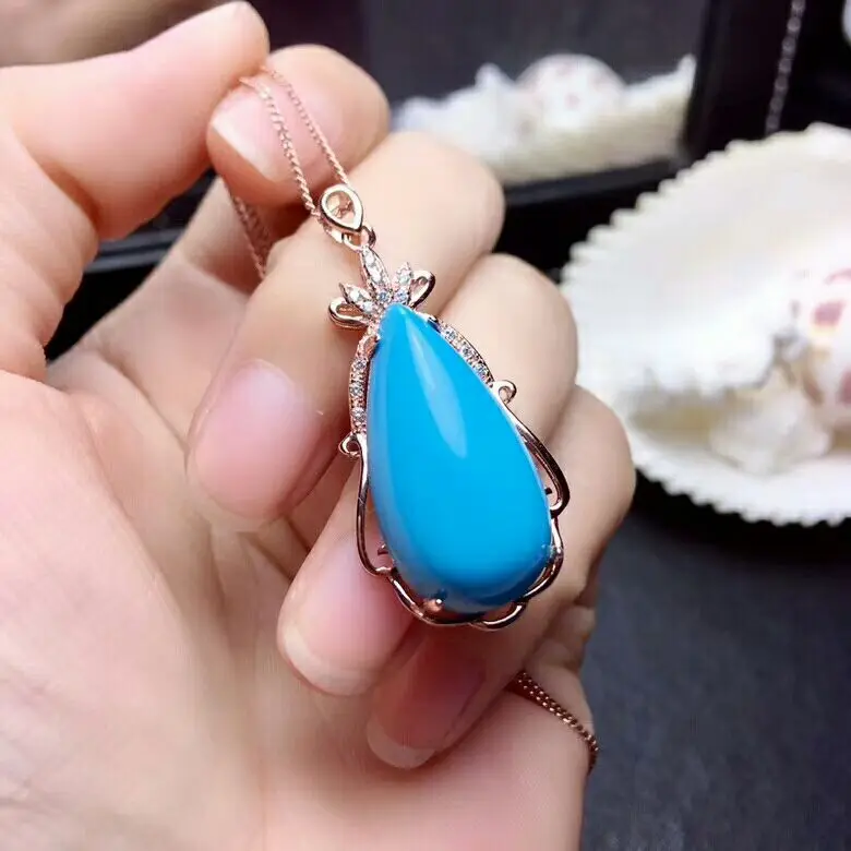 Rose gold pendant [MeiBaPJ чистый естественный бирюзовый камень модный набор украшений для женщин настоящий 925 пробы серебряный шарм вечерние ювелирные изделия - Цвет камня: Rose gold pendant
