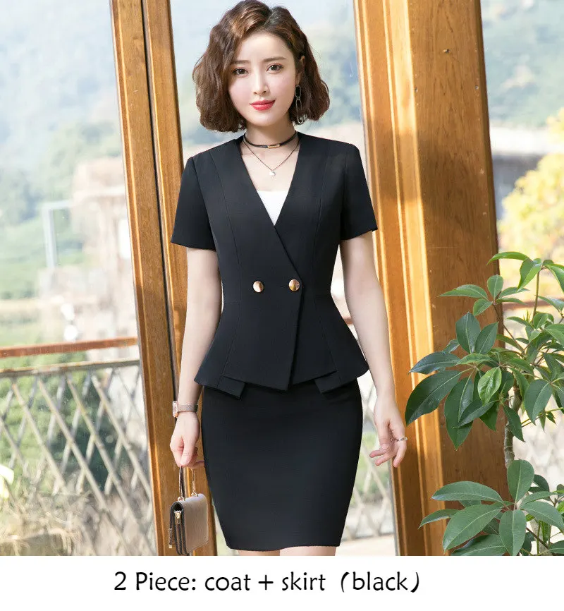 black coat skirt Женские костюмы элегантные тонкие с v-образным вырезом с оборками шикарные розовые блейзеры офисные женские модные повседневные рабочие пальто юбки костюмы Женская одежда - Цвет: black coat skirt