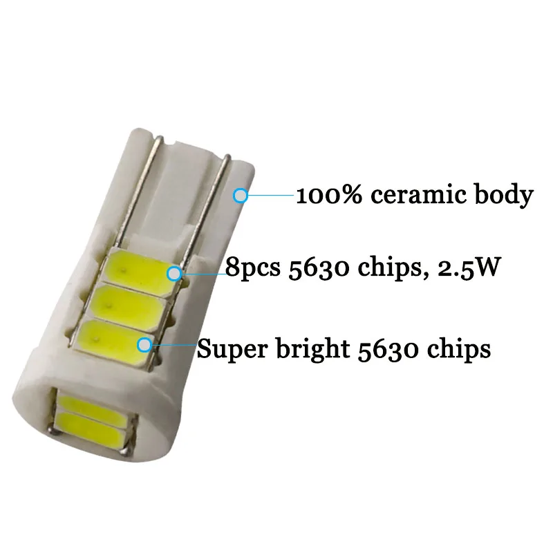 100 шт. керамические светодиодные лампы W5W T10 8 SMD 5630 5730 194 168 501|led t10 smd|light lamplight wedge |