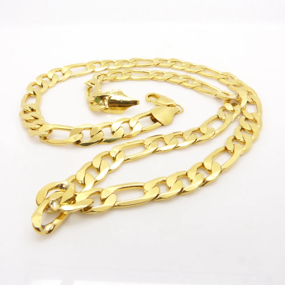 

Manssive Mens Figaro Chain Yellow Gold Filled Classic Necklace 24"