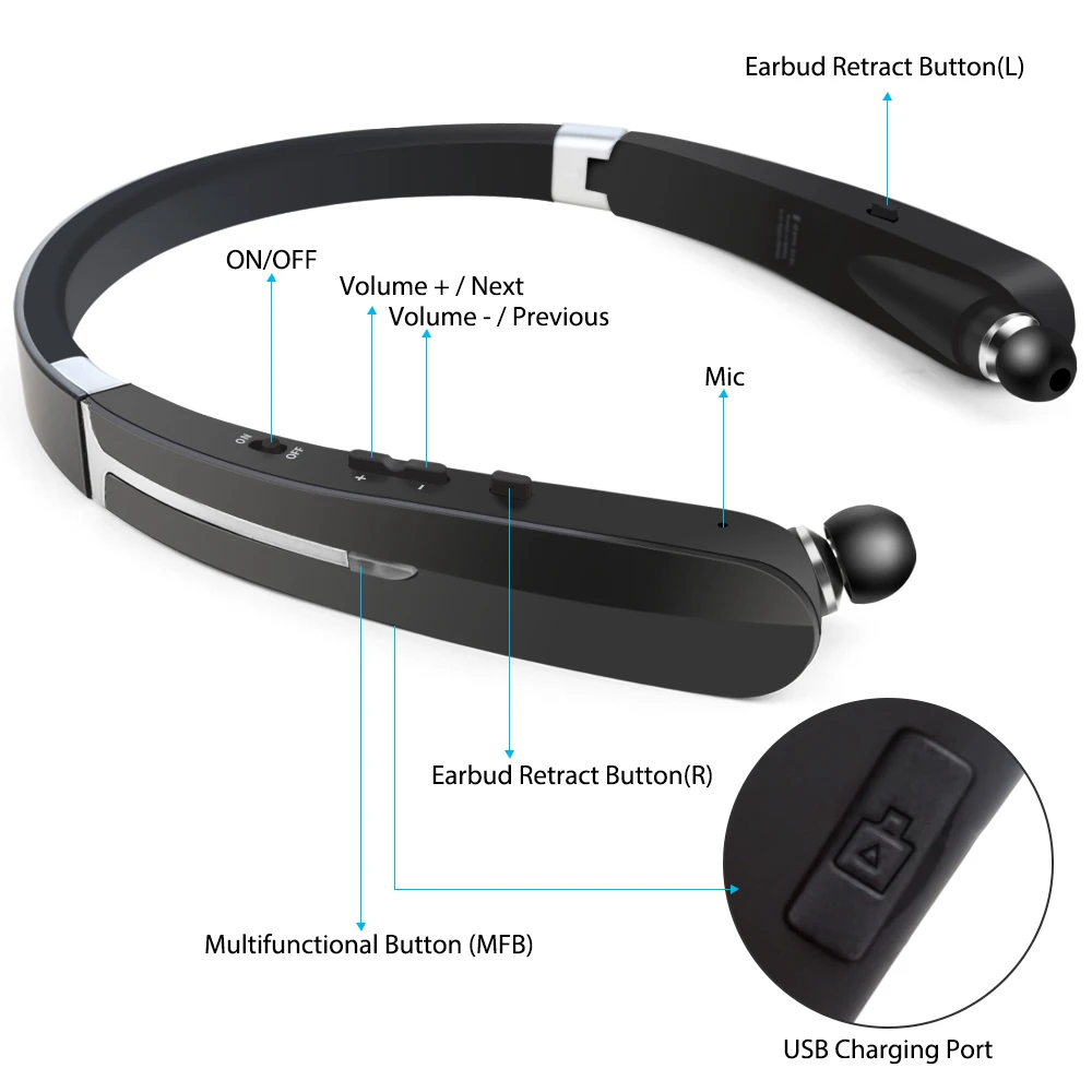 Toproad Спортивные наушники Bluetooth Портативный складной Беспроводной Шум