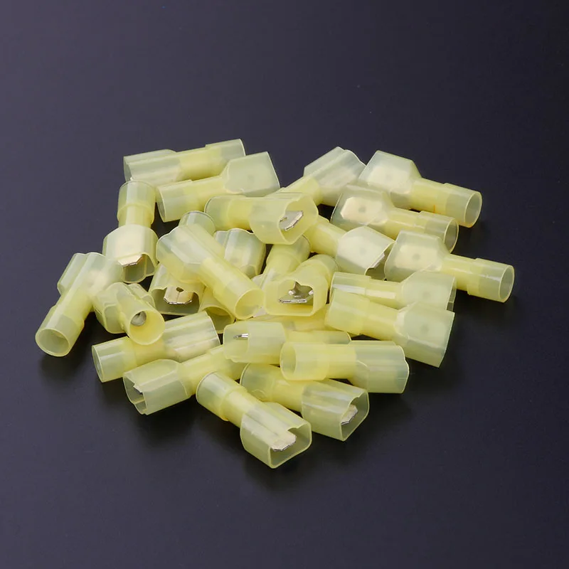 50Pcs Yellow Nylon fully Insulated Butt Connectors 12 10AWG Spade Male & Female Electrical Crimp Terminals Kits|Терминалы| |
