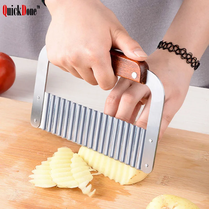 QuickDone Нержавеющая сталь волнистый нож для нарезки картофеля деревянной ручкой