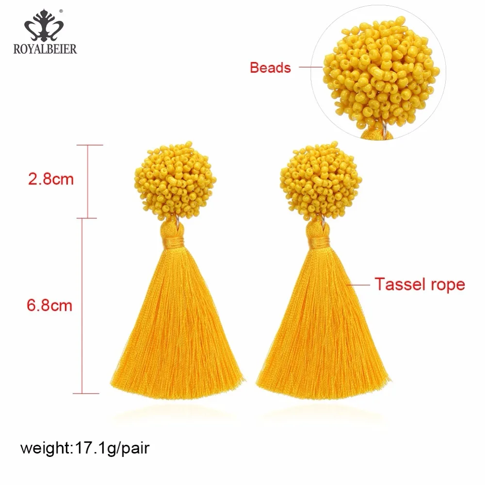ROYALBEIER Boho Handmade Colorful Tassel Earring for Women Resin Beads Statement Drop Dangle Earrings Female Party Gifts Jewelry | Украшения