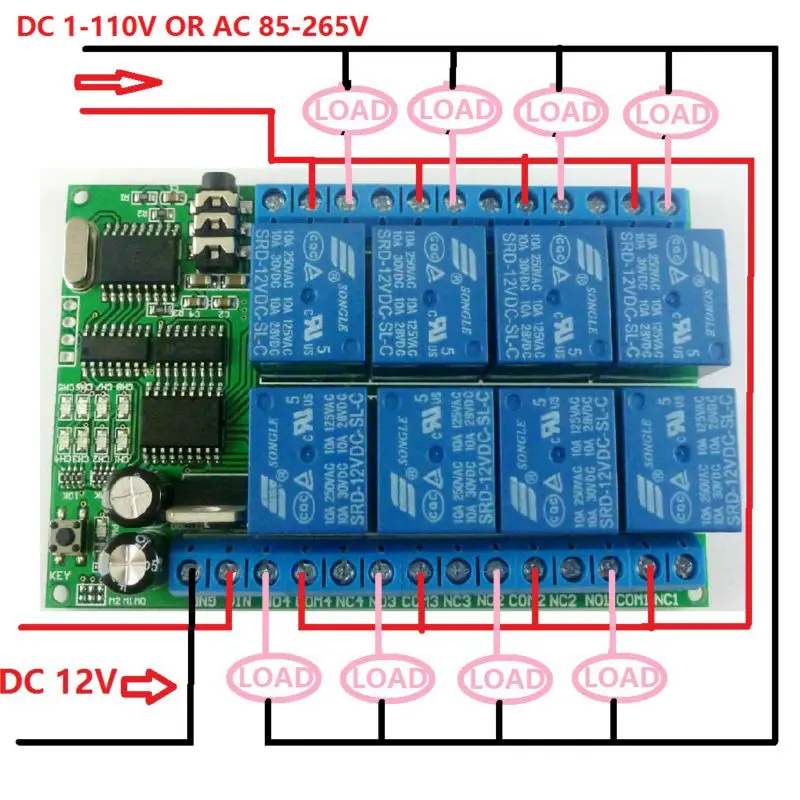 DC 12 В 8 каналов DTMF Реле MT8870 телефон декодер голоса дистанционное управление Лер переключатель ac 110 В 220 В для светодиодный осветительный ДВИГАТЕЛЬ УПРАВЛЕНИЯ