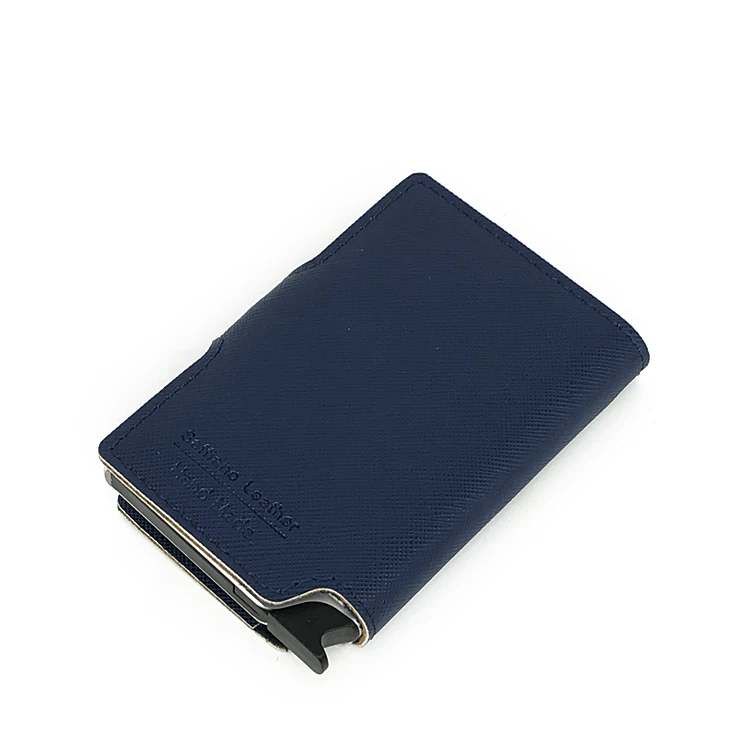 Кожаный алюминиевый кошелек sафьяно для мужчин мини монет тонкий смарт с Rfid