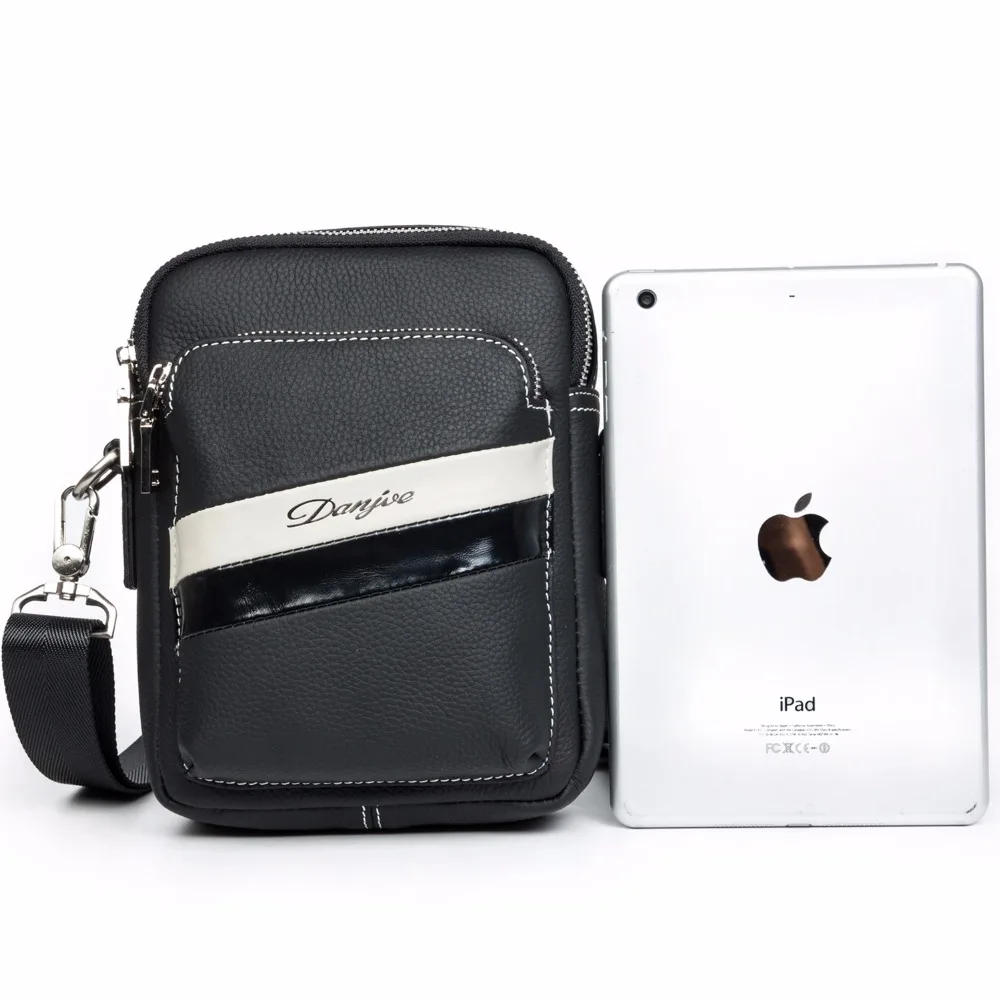 Danjue Новый Натуральная кожа Мужская сумка через плечо черный небольшой размер