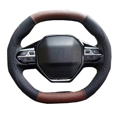 black coffee HuiER овальной формы чехол рулевого колеса автомобиля Мода Высокая Кожа для peugeot 4008 peugeot 5008 авто руль автомобиля-Стайлинг - Название цвета: black coffee