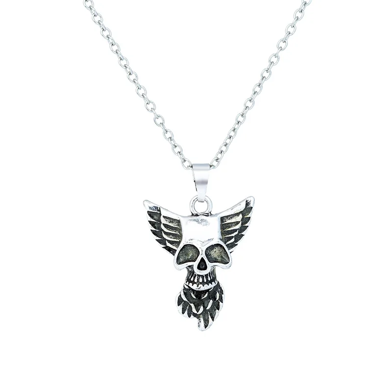Punk Style Skull Pendant Necklace Luminous Wings Silver Color Chain Glow in the Dark Choker Statement For man Gift | Украшения и