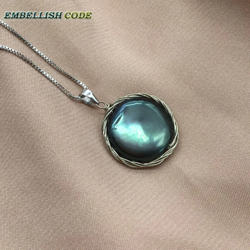 Жемчужное ожерелье ручной работы в стиле барокко плоское круглое серебряное с