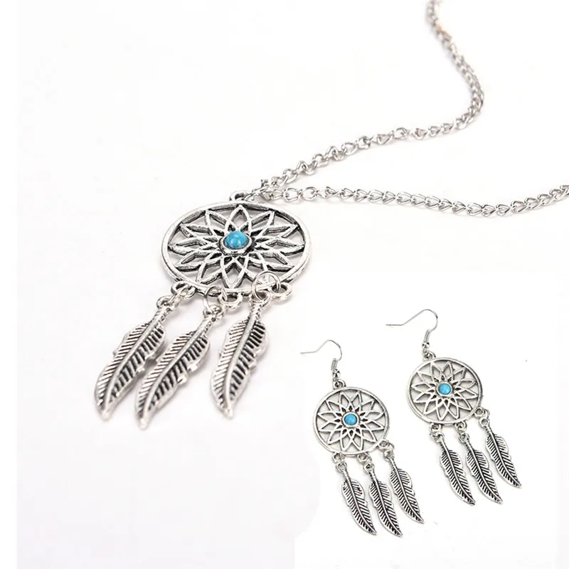 Ловец снов ожерелье серьги комплект ювелирных изделий перо кисточки кулон