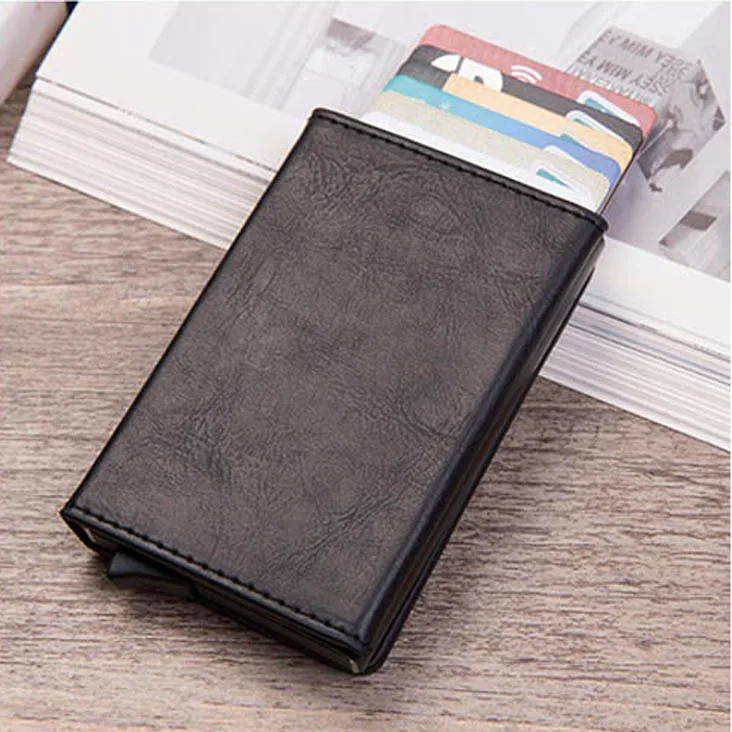 Мужской кошелек Rfid, кредитный держатель для карт, стикер, визитная карточка, карман для монет, наличные, держатель для карт, металлический держатель для карт, защита - Цвет: Black