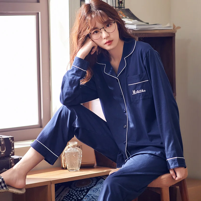Весенние новые женские пижамные комплекты с длинным рукавом пижамы из чистого