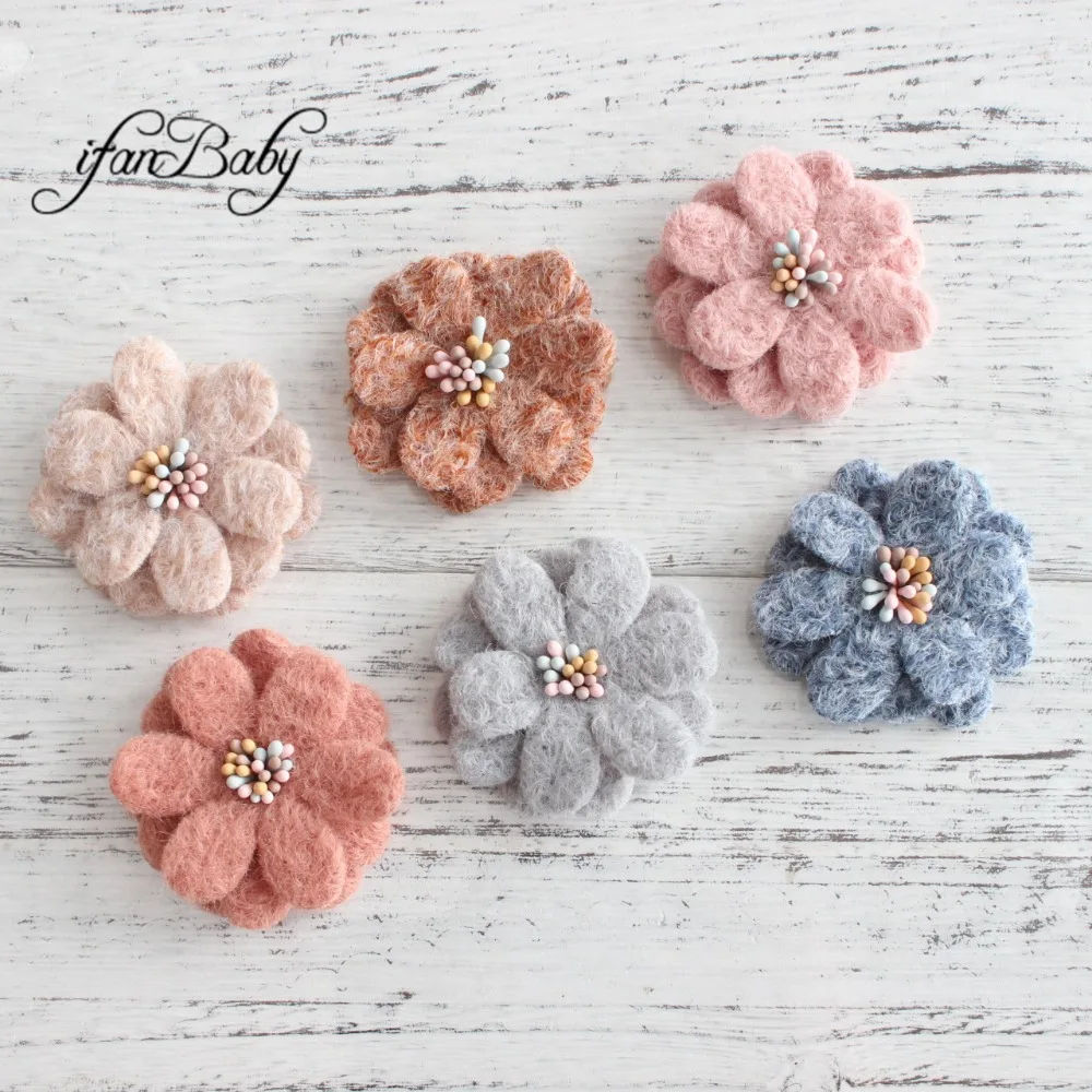 Модные теплые шерстяные волосы цветы фетр цветок с тычинки мягкие дети девушка