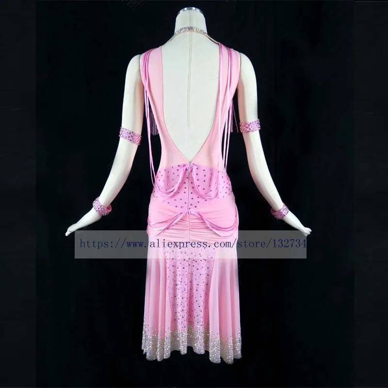 

Pink Dancewear latin dance dress Chic Women Latin Dance Dress Tiered Tassel Jazz Age Flapper Evening Backless Dresses