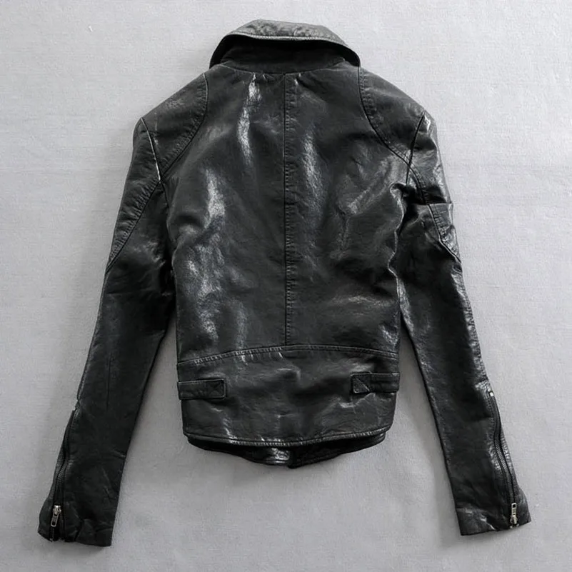 Куртка женская из натуральной кожи приталенный мотоциклетный пиджак с лацканами