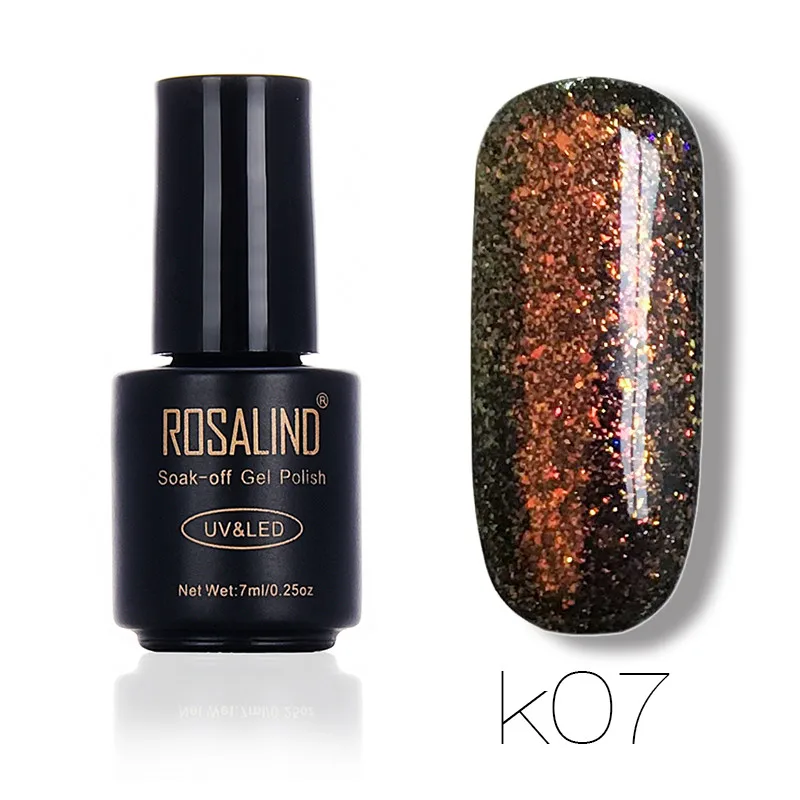 K07 ROSALIND гель 1 S лак для ногтей черная бутылка 7 мл Блестящий Galaxy гель Vernis Полупостоянный гель лак для ногтей нужен УФ светодиодная лампа сушильный гель - Цвет: K07