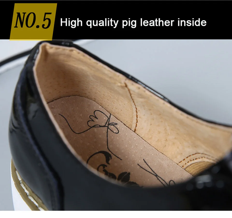 Spring Creeper Women Shoes Patent Leather Platform Shoes Women Flats Fashion Loafers Women Brogues Shoes Oxford Footwear