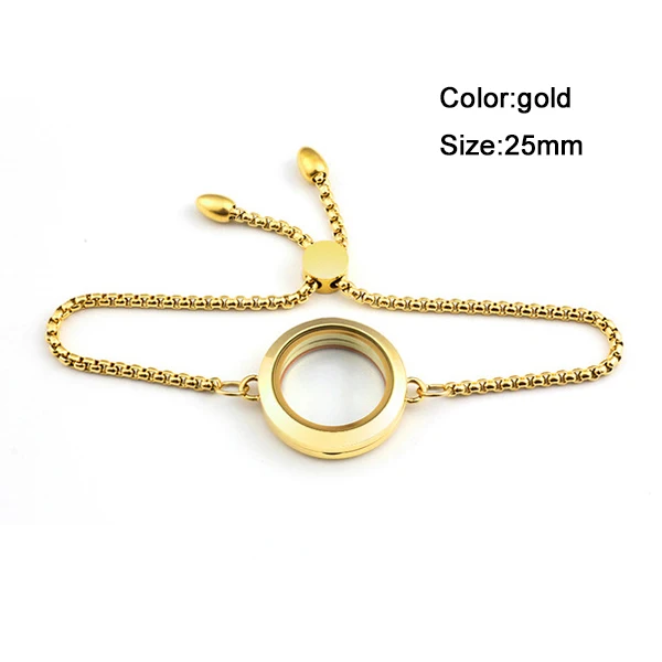25mm gold 25 мм 30 мм 316L нержавеющая сталь магнитный медальон браслет плавающий медальон с подвесками из прозрачного стекла медальон с регулируемой цепочкой - Окраска металла: 25mm gold