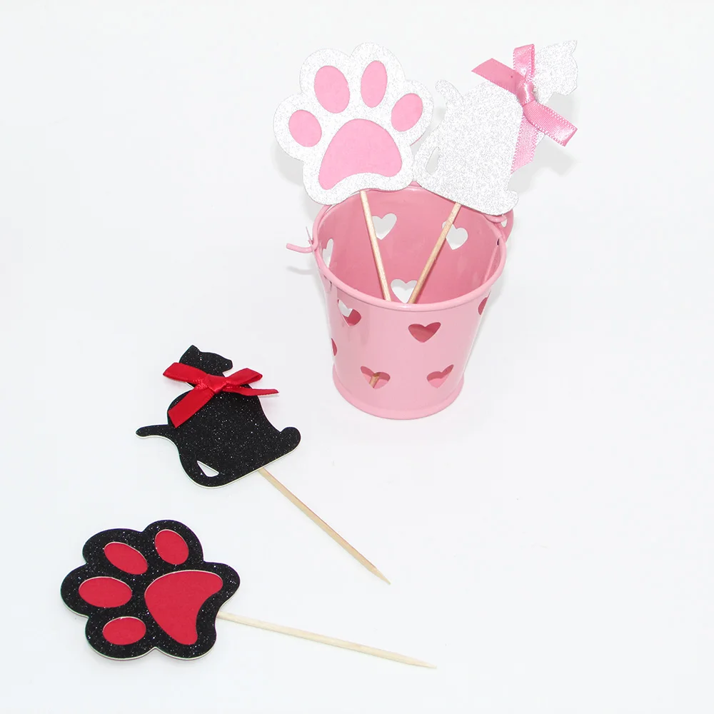 6 шт. грациозный Топпер в виде кошачьей лапы и кекса с бантом свадебное платье на