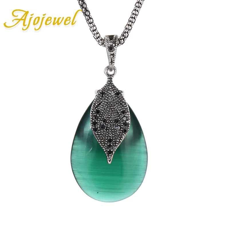 Ajojewel красивый зеленый Опаловый камень ожерелье для женщин черный стразы лист