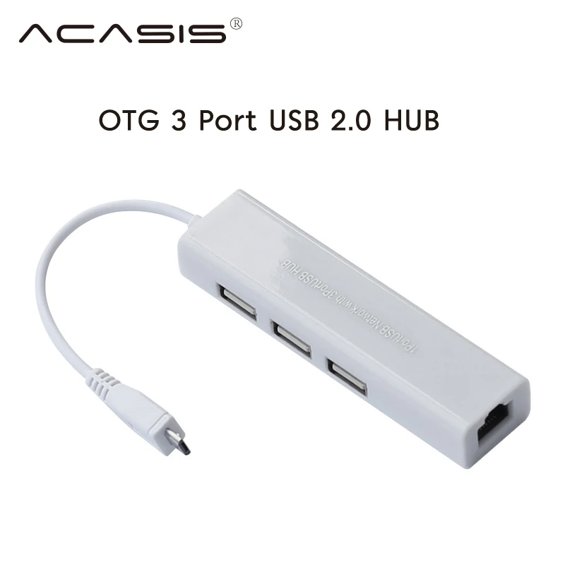 Acasis OTG 3 Порты и разъёмы USB 2,0 концентратор 10/100MB для микро-флеш-накопителя USB RJ45 сетевой адаптер проводной сетевой карты для Win7 Android Mac OS ноутбук