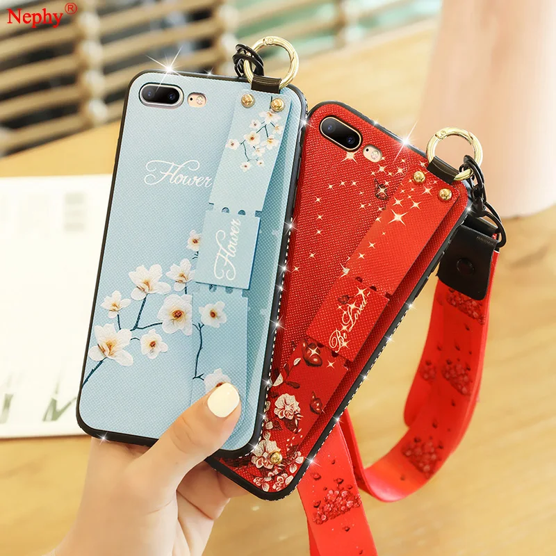 Чехол со стразами и ремешком на запястье для iPhone XS Max XR X 6 s 7 8 Plus 6Plus 7Plus Мягкая