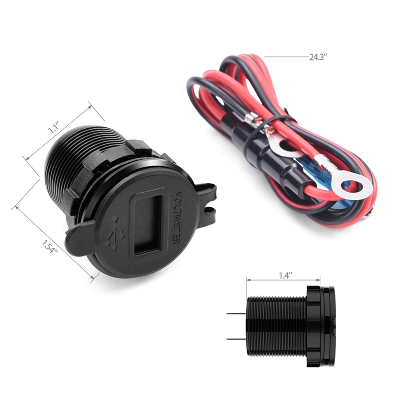 MICTUNING автомобиля Quick Charge 3,0 Автомобиля Зарядное устройство 12 V-24 V 36 Вт грузовой Алюминий Dual USB розетка с светодиодный цифровой вольтметр и предохранитель провода комплект