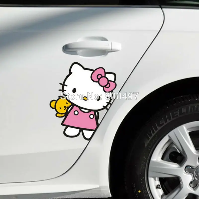 Новейшая креативная оклейка автомобиля Милая hello kitty Peeking с машущими руками