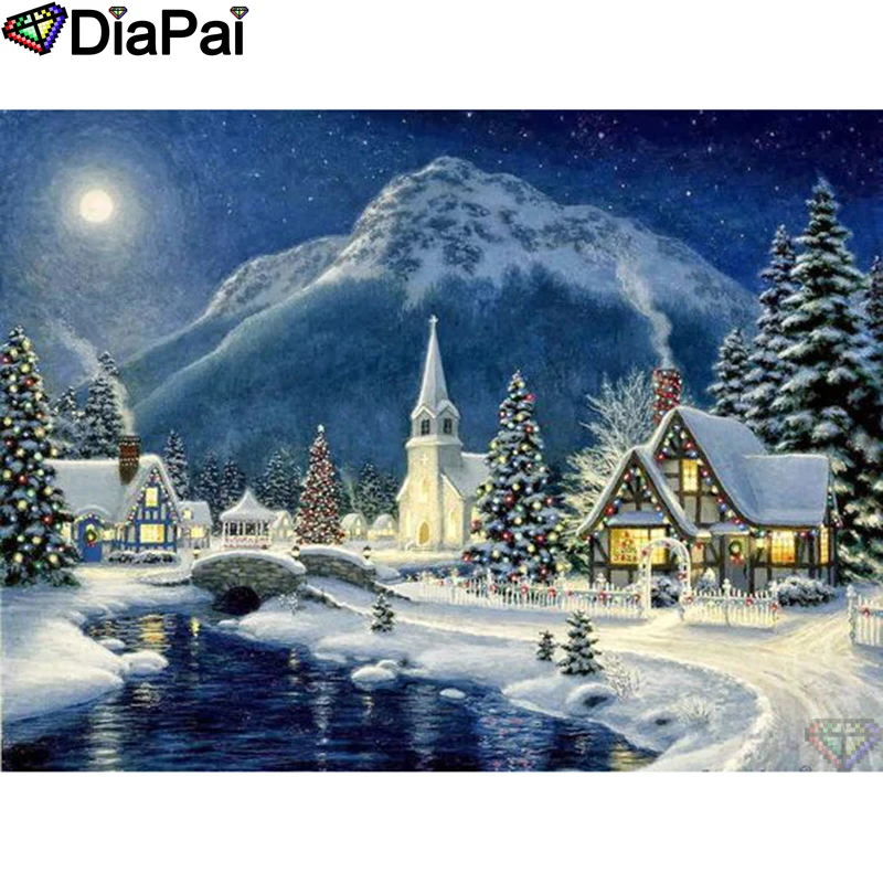 

DIAPAI 5D DIY Diamond Painting 100% Full Square/Round Drill "Snow moon scenery" Diamond Embroidery Cross Stitch 3D Decor A22049