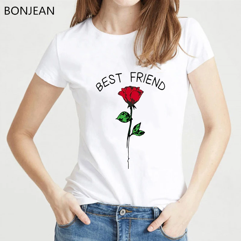 Модная футболка для друзей женская с принтом Лучший Друг и Роза tumblr BFF femme
