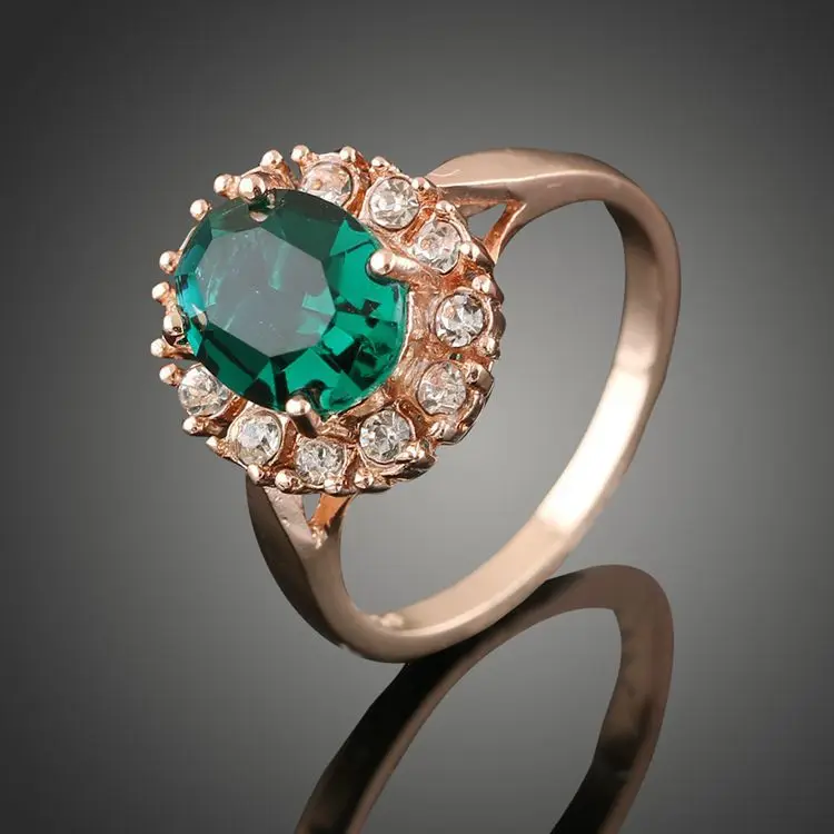 Высококачественное кольцо цвета розового золота с синим красным зеленым