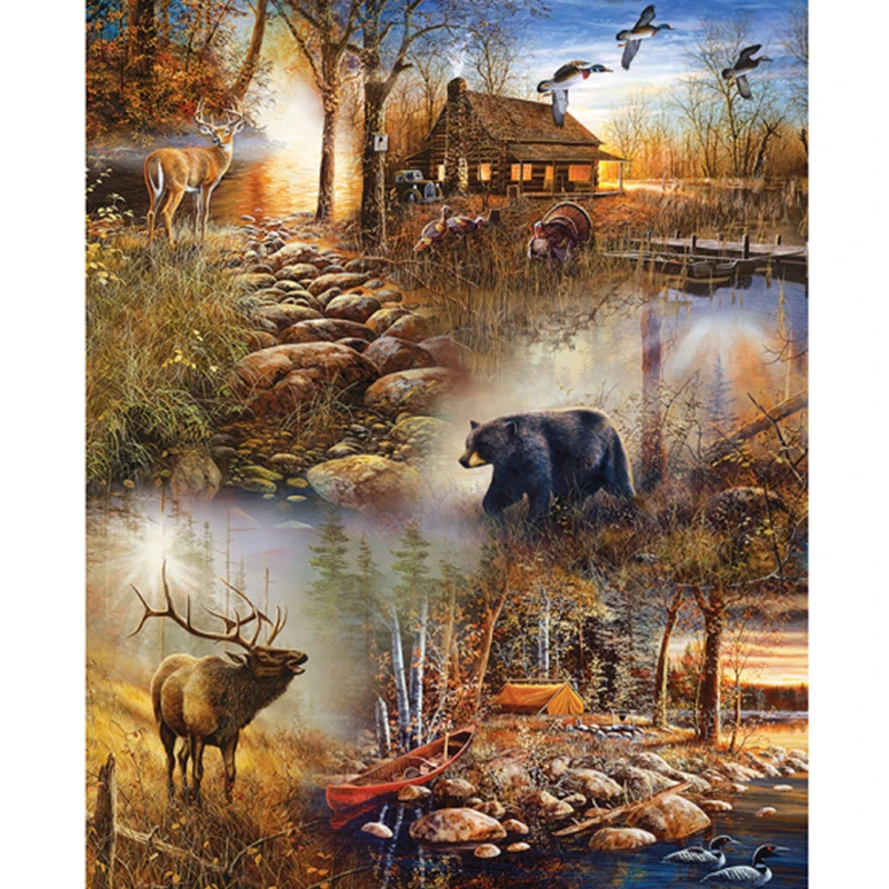 Картина Алмазная круглая полная алмазов лося и медведь вышивка крестиком