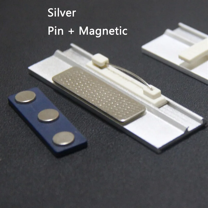 Silver Pin Magnetic DEZHI имя значок оптовик брошь/магниты металлическое имя значок в форме пластины застежка брошь-держатель имя карты бирка 70*23 мм - Цвет: Silver Pin Magnetic