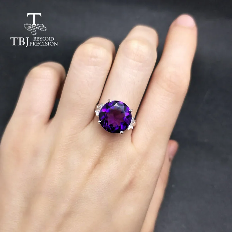 Женское кольцо с крупным аметистом TBJ элегантное крупное круглое 13 мм