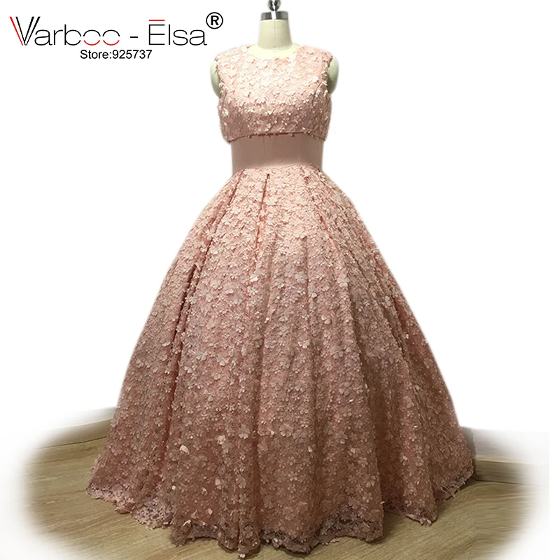 

VARBOO_ELSA Robe De Soiree 2021 New Two-piece Style Evening Dresses Pink 3D Appliques Prom Dresses Long Ball Gown Party Dresses
