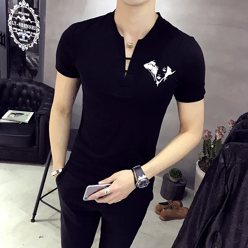 Мужская хлопковая футболка с принтом облегающая коротким рукавом в английском