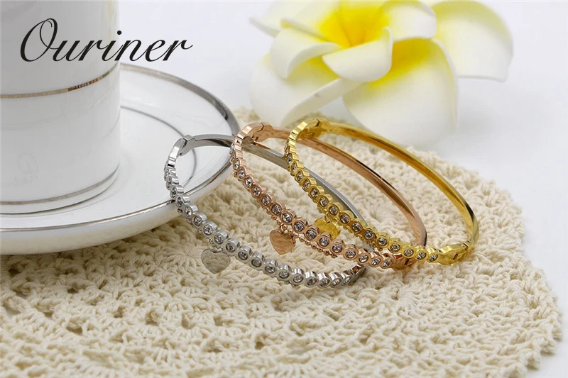 Бренд Shine AAA Crystal Pulseira ювелирные изделия браслет из нержавеющей стали и браслет для женщин золотого цвета любовь сердце тег браслет K0098-1
