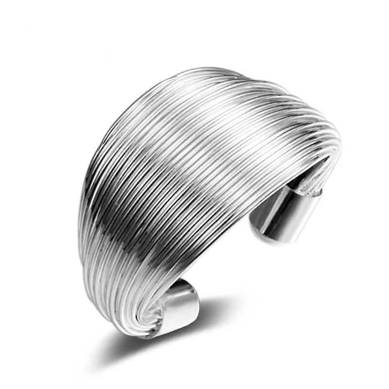 OMHXZJ Wholesale Personality Fashion OL Woman Girl Party Wedding Gift Silver Multi Lines Open 925 Sterling Ring RN245 | Украшения и