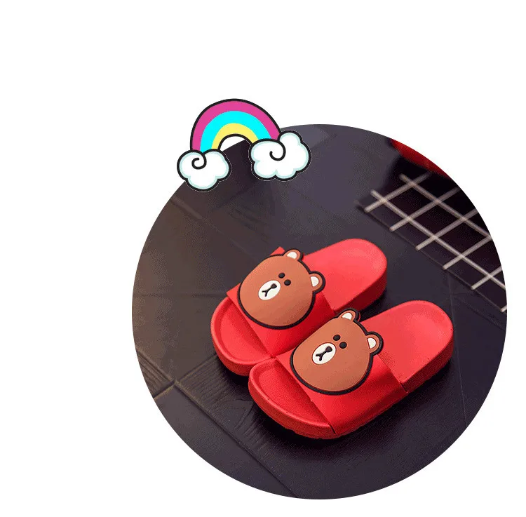 Летние тапочки с милым медведем и кроликом из мультфильма для девочек и мальчиков; обувь для малышей; детские тапочки с нескользящей мягкой подошвой