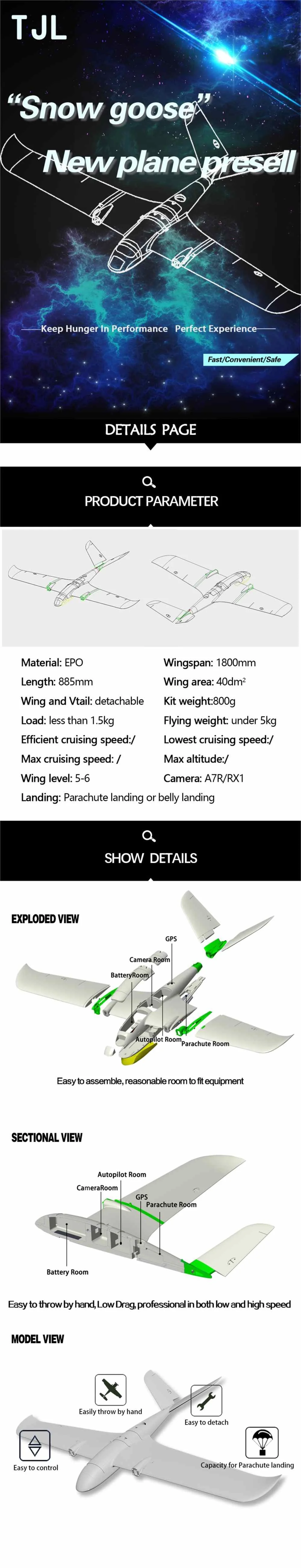 Предпродажный X-UAV TJL Mini Goose 1800 мм размах крыльев EPO фиксированные крылья FPV RC самолет комплект/PNP