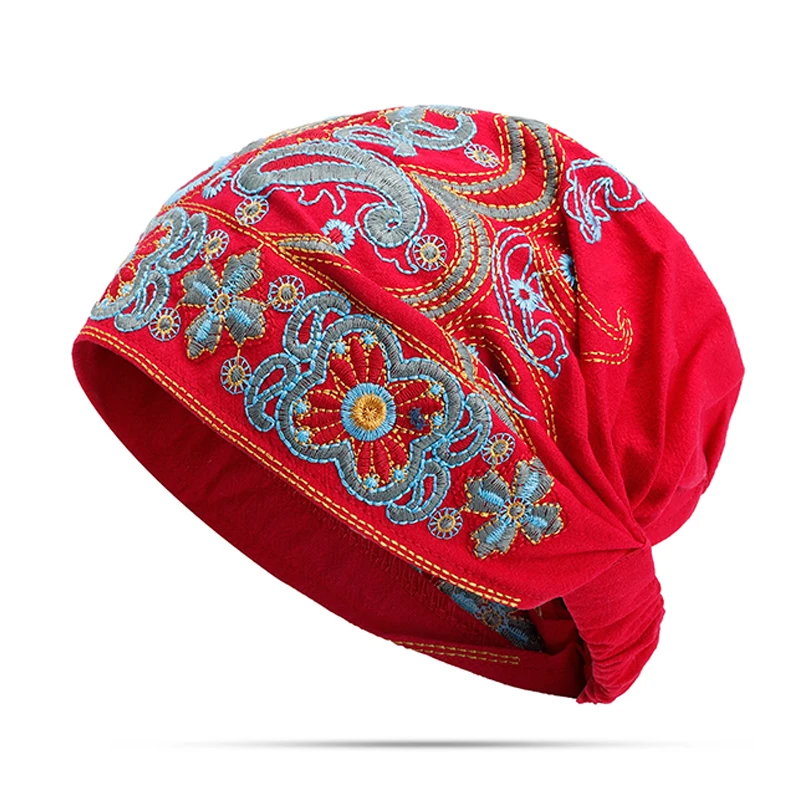 Lesov Bohemia Beanies летняя шапка женская с вышивкой Этническая Хлопковая шапочка Повседневная эластичная дышащая винтажная Кепка тюрбан s Gorros