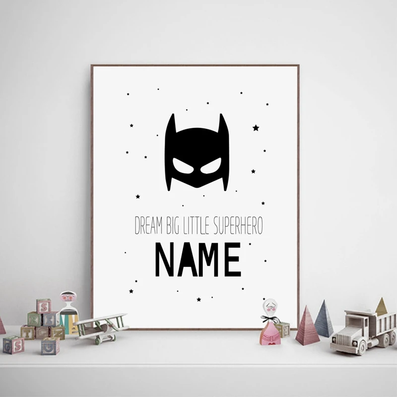 Персонализированные Super hero название плакаты для мальчиков и принтами