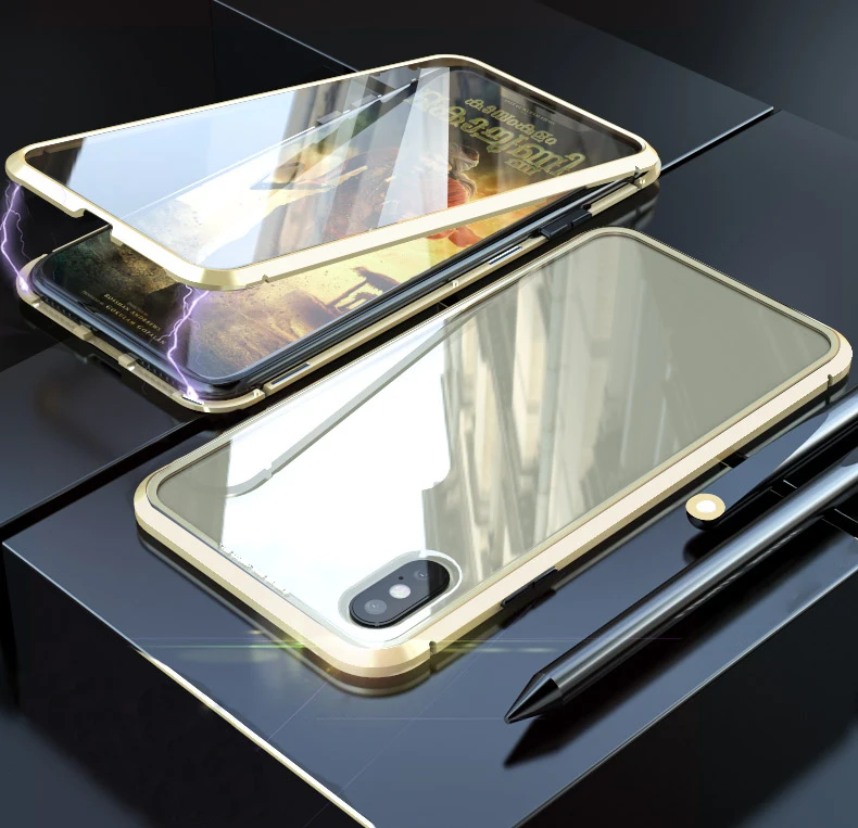 Чехол из прозрачного стекла с магнитной адсорбцией для iPhone XS Max XR XS X 7 8 6 6S Plus, с полным покрытием, сенсорный экран