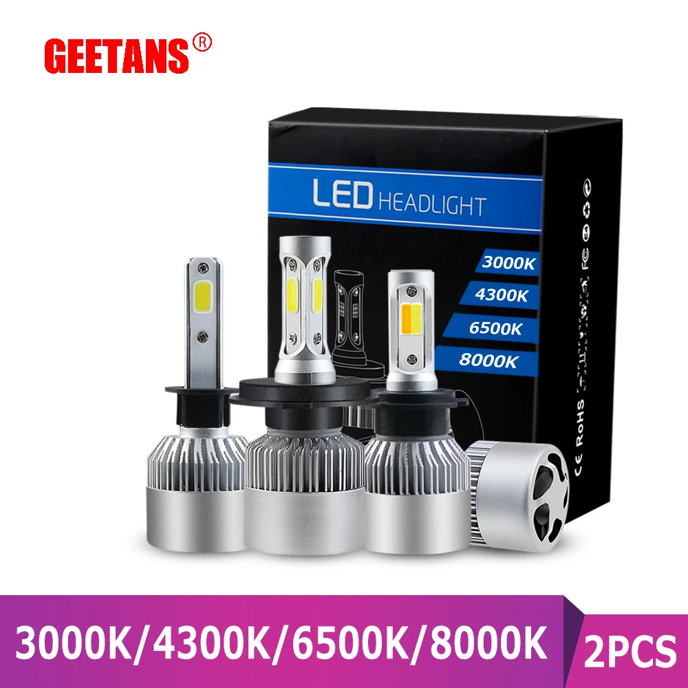 

GEETANS H7 LED H4 H11 COB Headlight Bulbs 9005 9006 12V H3 H1 H8 H9 9012 72W 8000LM S2 Car Led lamp 8000K 6500K 4300k 3000K