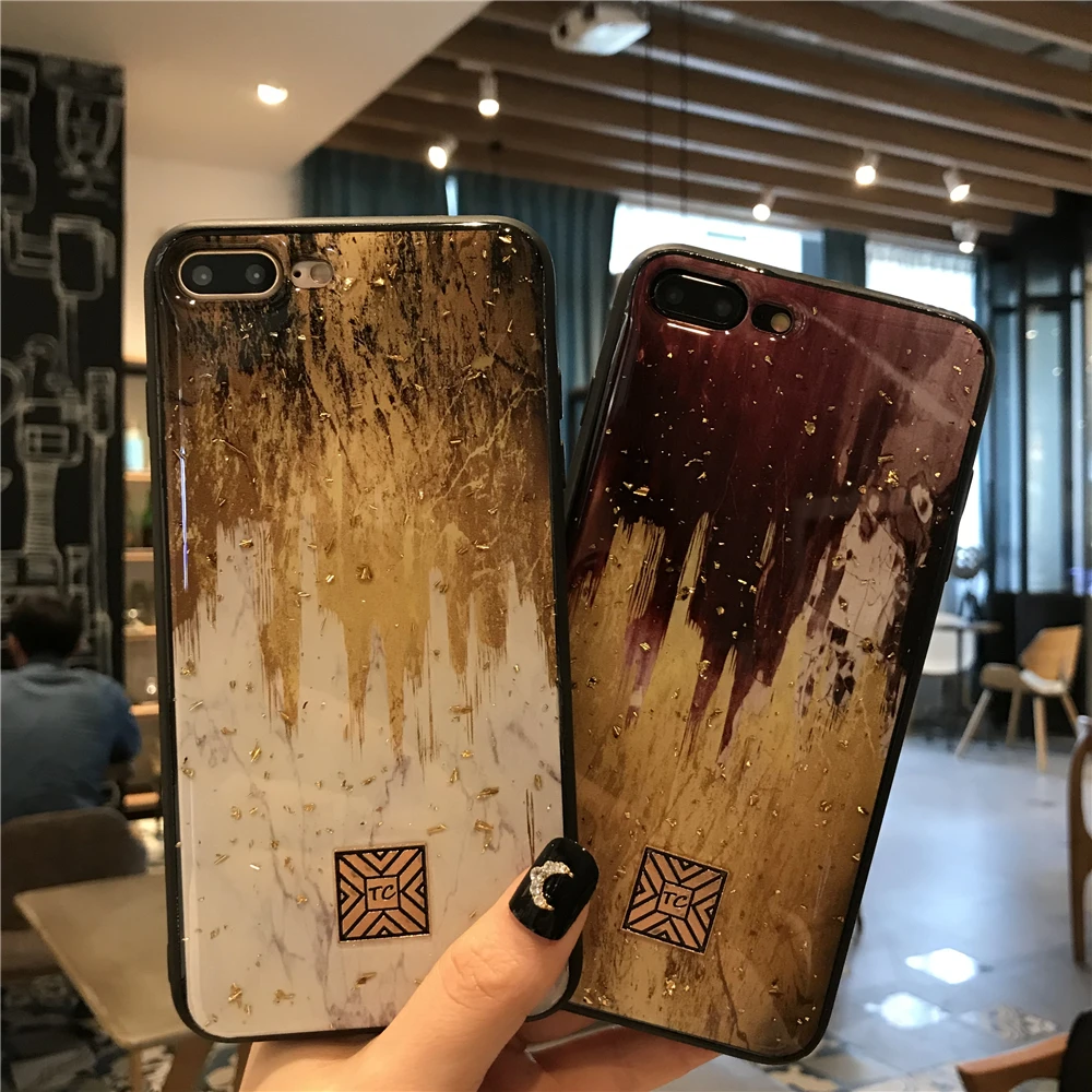 Блестящий чехол из золотой фольги для телефона iPhone 8 7 6 6S Plus мягкий ударопрочный