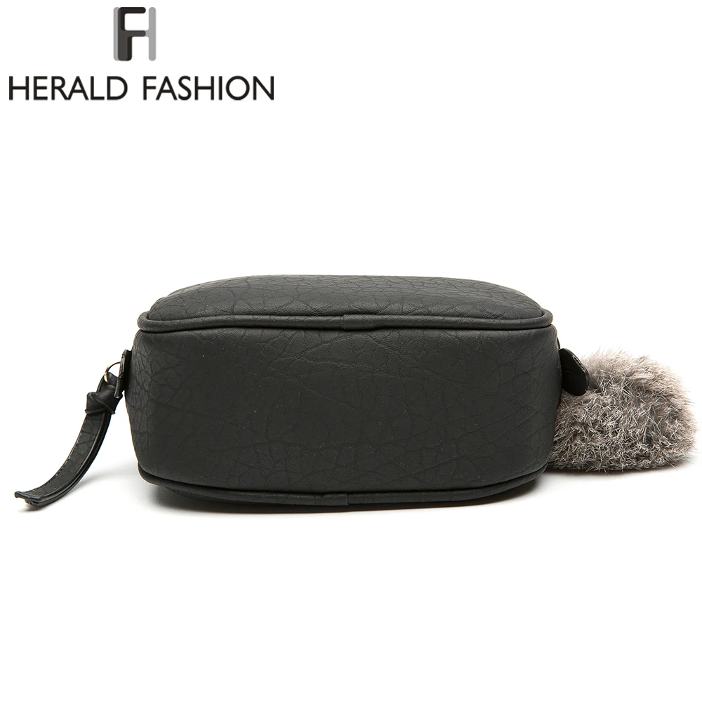 Herald Fashion Скраб Женская сумка мессенджер с меховым помпоном маленький клатч через
